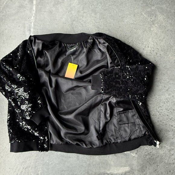 NWT - LE SUPERBE -  Grand Prix Animal Print Sequin Bomber Jacket - L - Black - Picture 8 of 8